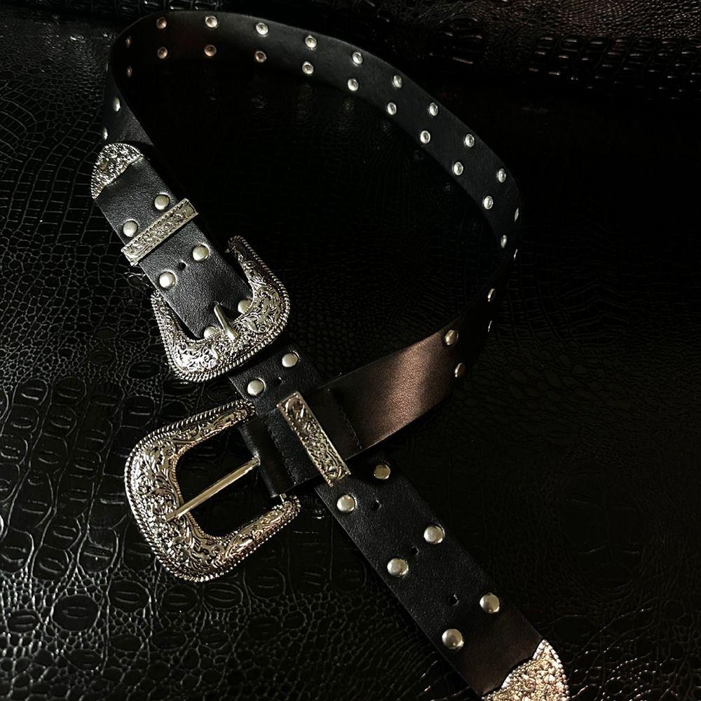 Y2k Leather Waist Belt Vintage Dress Jeans Belt Trendy Women's Rivet Belt  Waist Accessories