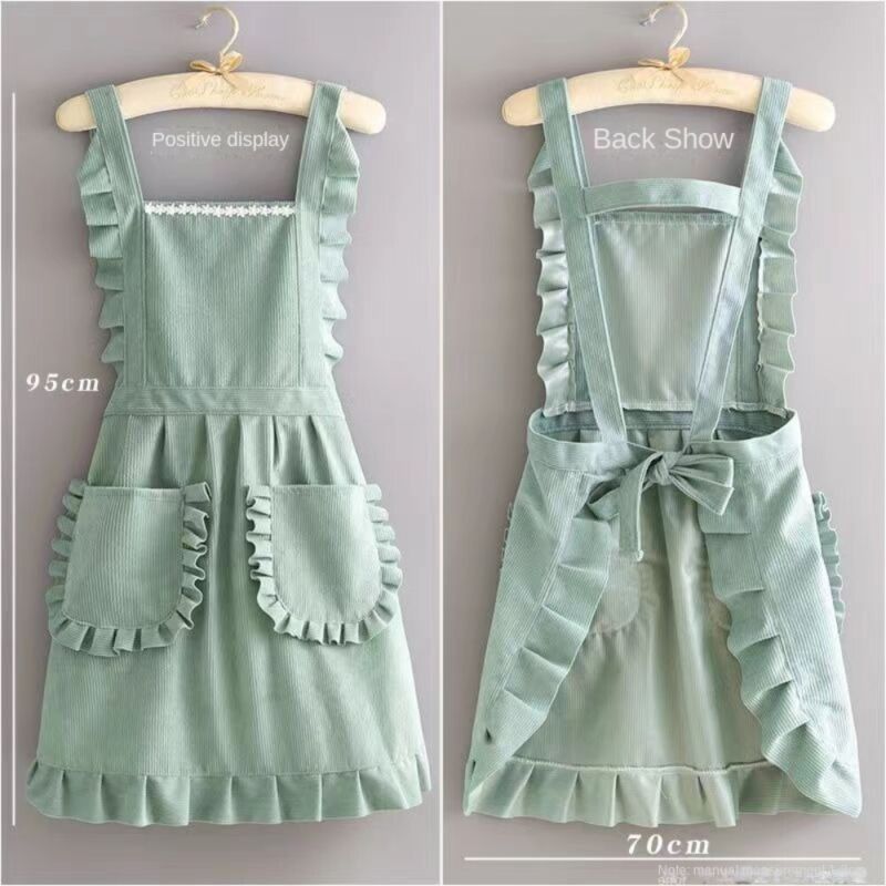 1Pcs Cute Korean Style Apron Female Nail Shop Kitchen Coffee Overalls Home Cooking Cleaning Sleeveless Apron