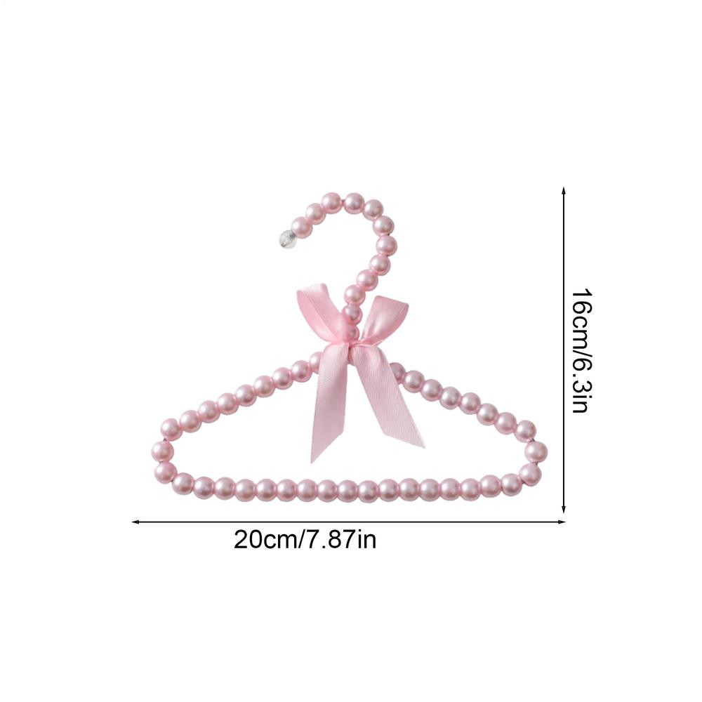 1Pcs Childrens pearl hanger 20cm fashion dog clothes baby hanger pearl bow cute pet hanger with Ribbon розовый