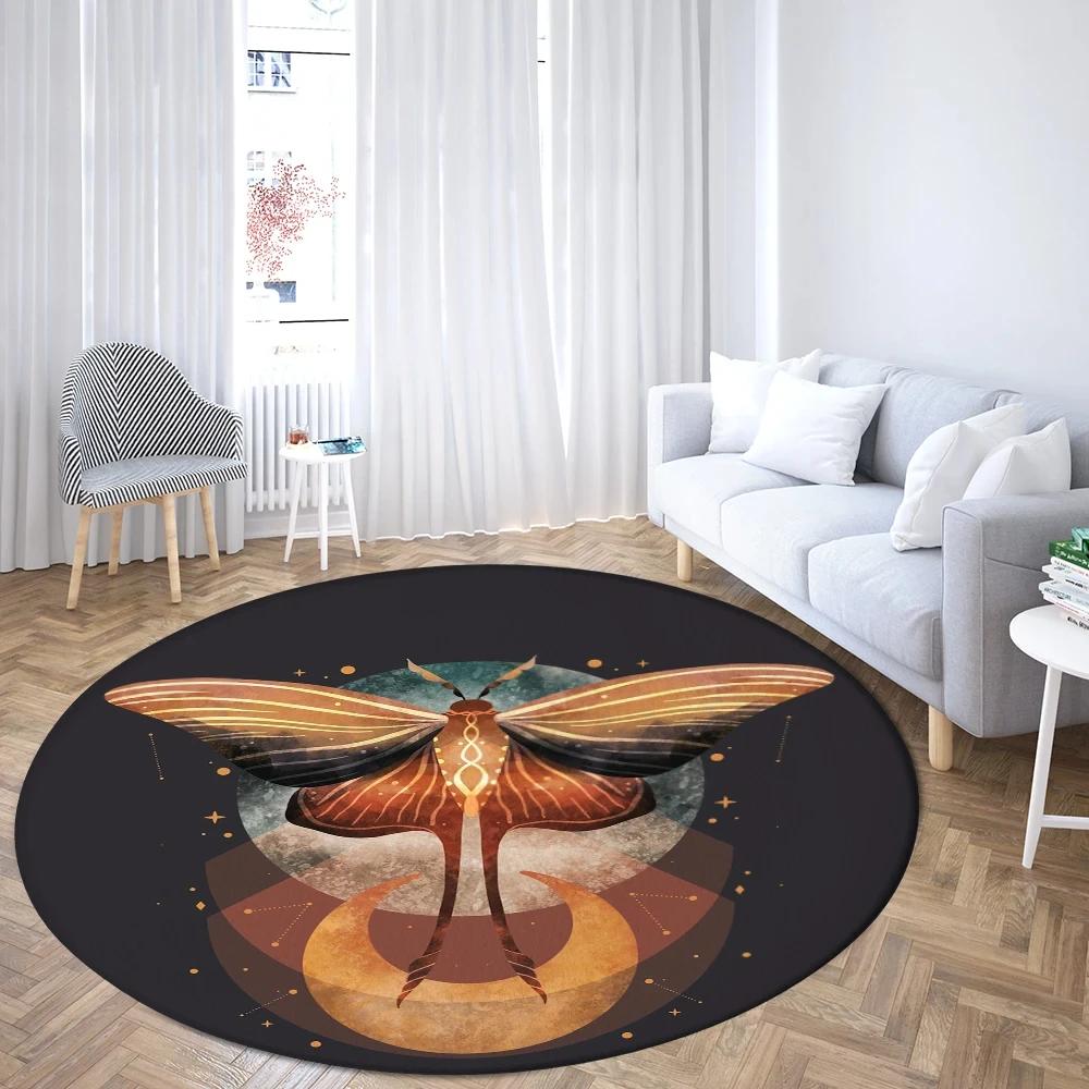 Boho Mushroom Butterfly Round Rug Cartoon Mushrooms Carpet for Living Room Office Bathroom Decor Kawaii Fungus Indoor Floor Mat