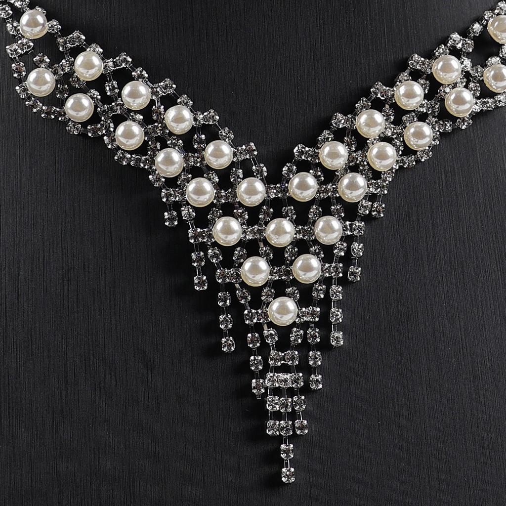 European and American Pearl Necklace Set Rhinestone Earrings Jewelry Set Banquet Dress Versatile Bridal Accessories
