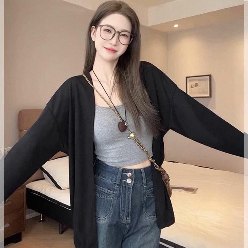 Ice Silk Sun Protection Women's Mid-Length Knit Cardigan - Summer Shawl Loose Jacket
