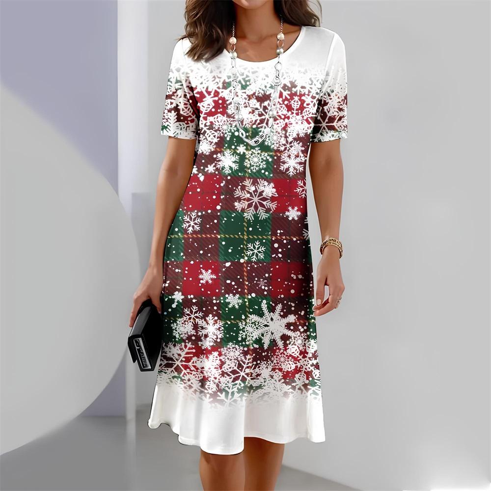 

Рождественское платье Женское элегантное платье с коротким рукавом и круглым вырезом Плюс Размер Красное повседневное вечернее летнее платье Модные платья 3XL