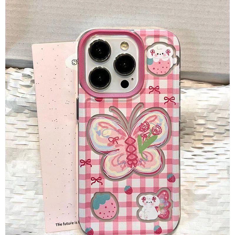

Розовый клетчатый чехол-бабочка для iPhone 15/14 Pro Max, 13 Pro, 12, 11, XS - Soft Shell, полная защита от падений Apple 12 Pro Max