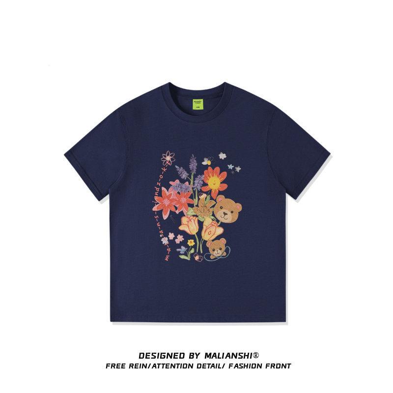 Heavy cotton American bear tide brand short-sleeved t-shirt women's new loose and fat MM high-end half-sleeved top