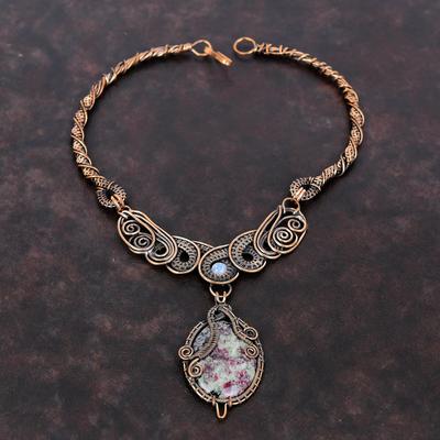 Eudialyte Necklace Copper Wire Wrapped Necklace Handmade Natural Gemstone Jewelry Rainbow Moonstone Necklace Copper Jewelry Gift For Women