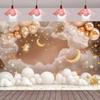 2D Moon and Stars Baby Shower Backdrop Neutral Cloud Balloon Photography Background