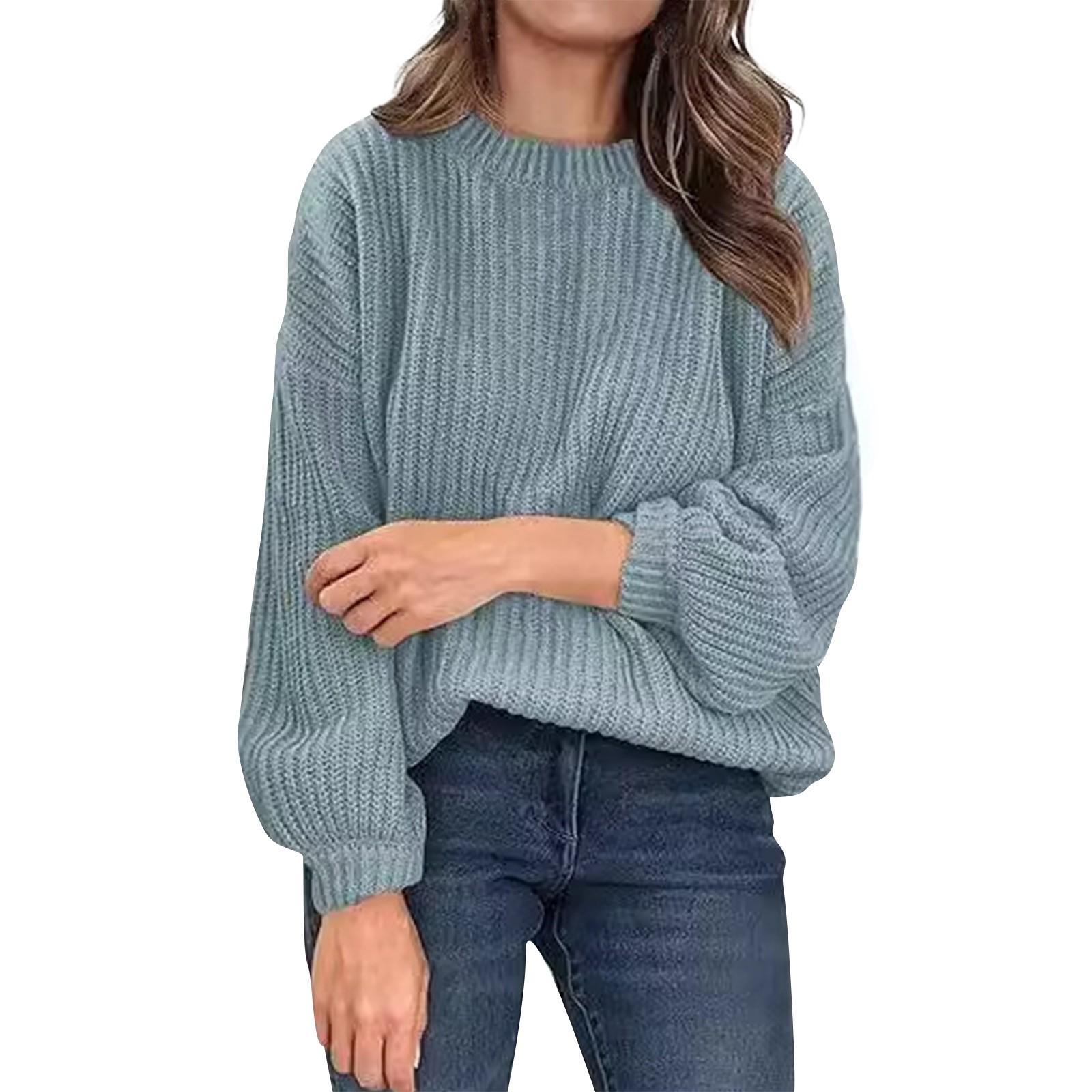 

Однотонный круглый вырез с рукавами-трубами, свободный женский вязаный свитер большого размера XL