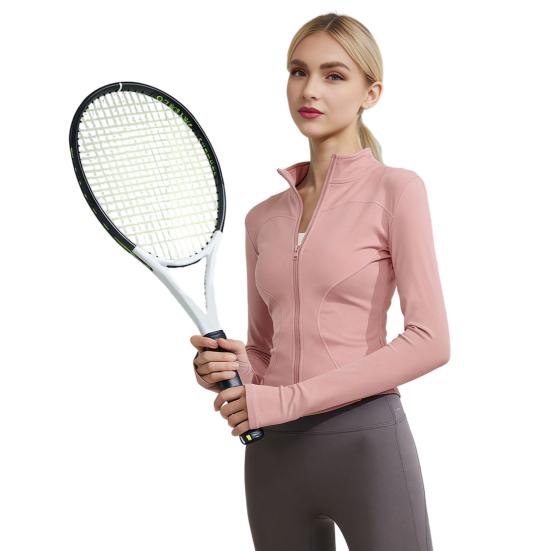 Women Long Sleeve Workout Tops Quick Dry Full Zip Crop Yoga Athletic Slim Fit Shirts Yoga Sportwear with Thumb Holes for Running Gym Aerobics Yoga