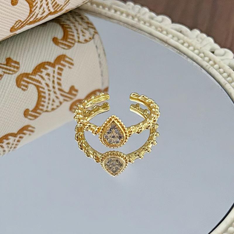 Medieval Vintage Premium Flash Diamond Retro Brushed Wide Version Open Ring Niche Light Luxury Stacked Ring Woman