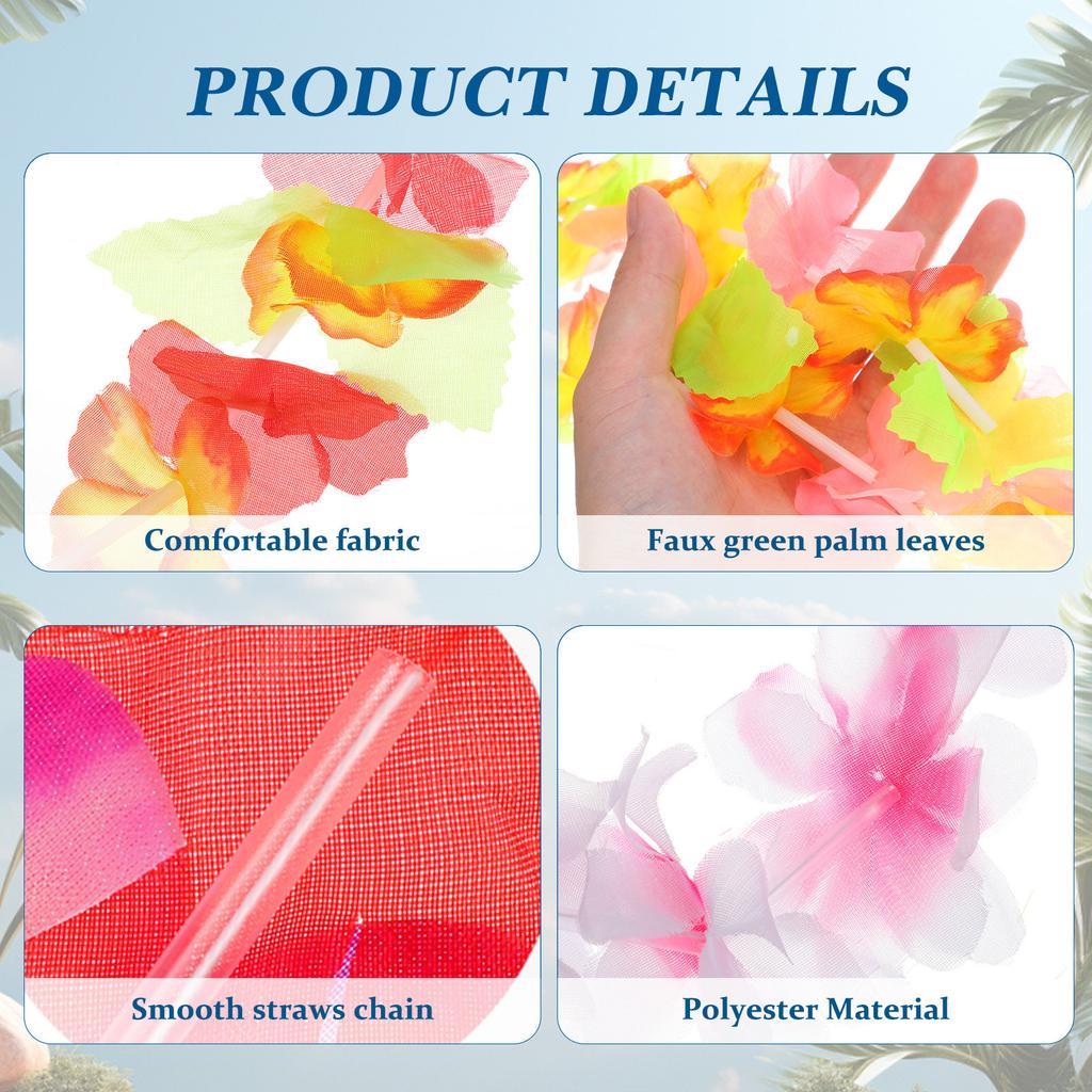 36Pcs Hawaiian Flower Garland Artificial Lei Wreath for Tropical Party Decor Room Wall Hanging Necklace Craft DIY Hair Clip