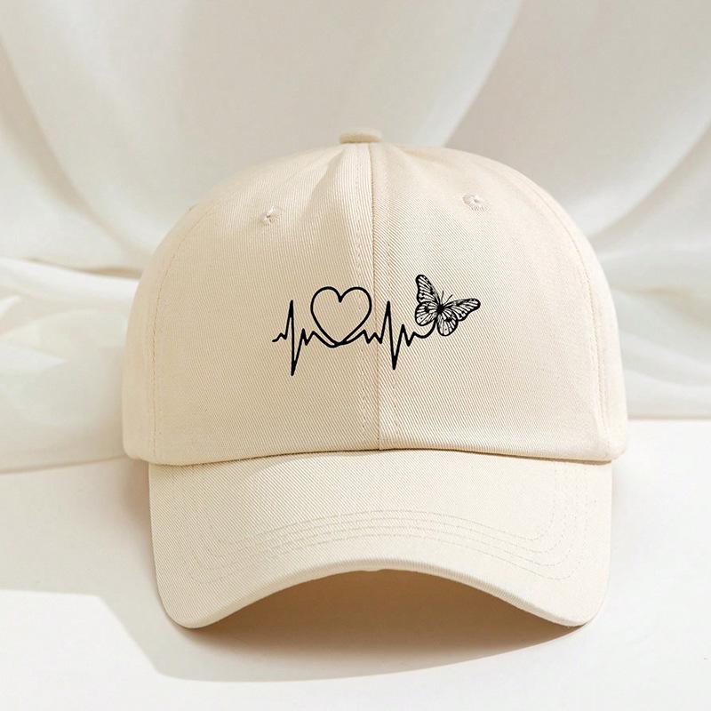 Printed Love Butterfly Baseball Cap, Seasonal Outdoor Duckbill Cap, Breathable and Adjustable Golf Sun Hat