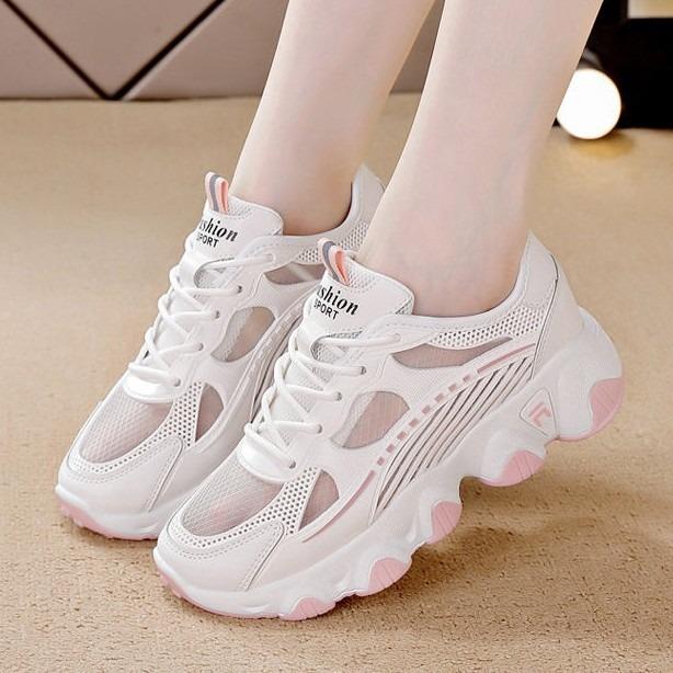 Mesh Shoes Breathable Mesh Dad Shoes Solid Color Flat Bottom Platform Casual Shoes Outdoor Sports Casual Shoes