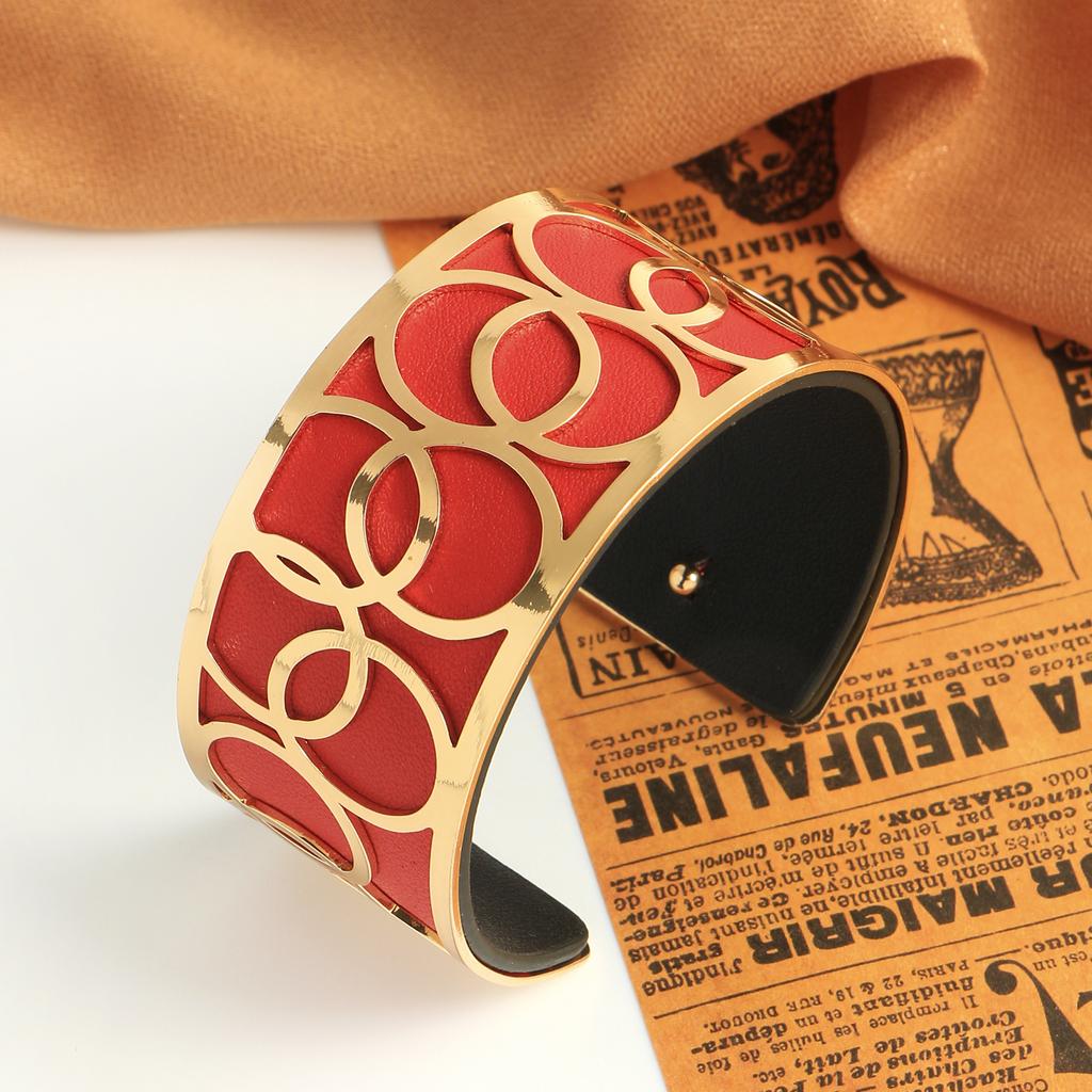 Cerchio Georgett Decorazione Geometrica Pelle Sostituibile Double Face Gioielli da Donna per Uso Quotidiano Bracciale Aperto Regalo