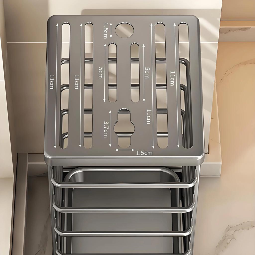 Roestvrijstalen Messenhouder met Bakje Groot Koksmes Schaar Standaard Keukenbenodigdheden Gereedschapsopbergrek Huisorganisatie