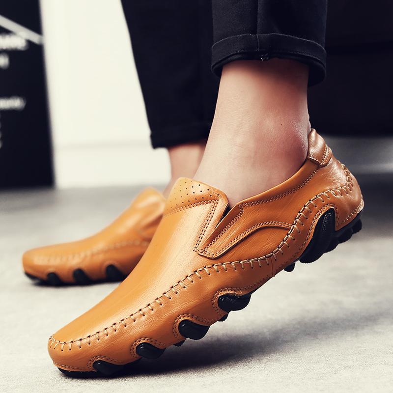 Leather Shoes Men Summer Quality Breathable Casual Punching Leather Hollow Out Shoes Male Slip on Men Comfortable Loafers Shoes