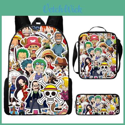 Conjunto de Mochila One Piece Para Alunos do Ensino Fundamental Bolsa Escolar de Nylon Estojo e Bolsa Tote