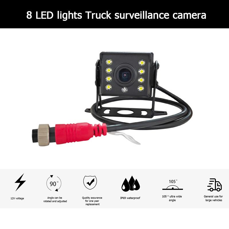 

4-контактная 8-светодиодная водонепроницаемая камера заднего вида для грузовика, автобуса, прицепа, дома на колесах, мониторинга слепых зон, камера заднего вида для автомобиля чёрный