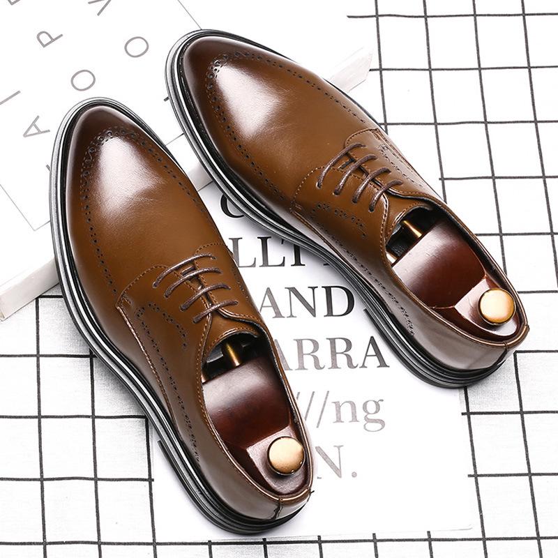 

Мужские деловые туфли большого размера Cross-Border из натуральной кожи, трендовые британские деловые туфли с гравировкой, мужские кожаные туфли со шнуровкой и острым носком 3035-G 41 коричневый