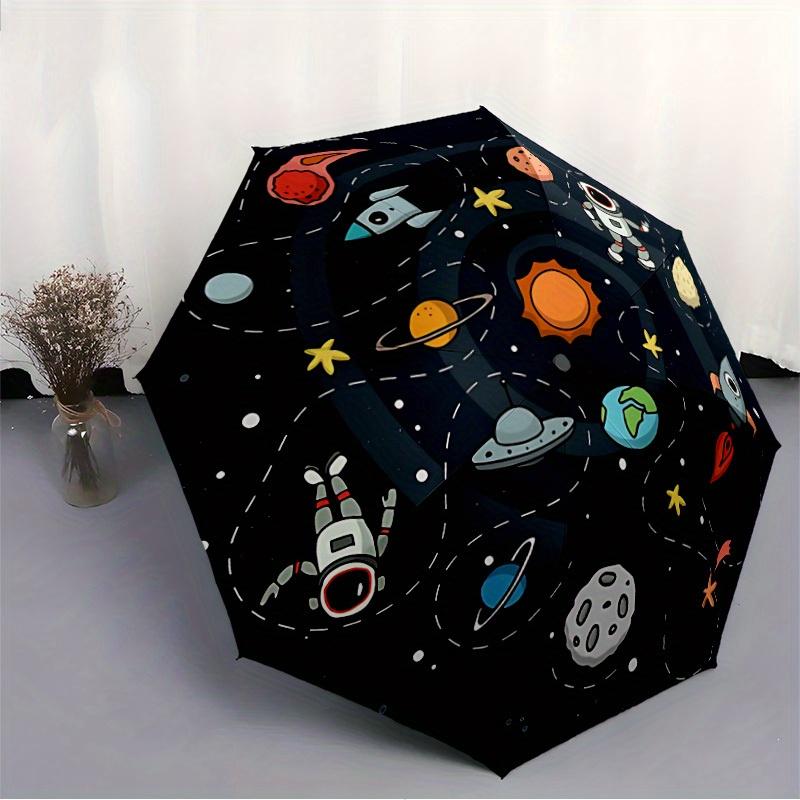 1pc Space Exploration Automatic Umbrella   Auto Open/Close Folding Umbrella with  8 Rib Frame, 3 Fold Compact Umbrella for Men & Women, 107
