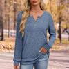Women's Ribbed Knit Long Sleeve Henley Top Casual Button Front Blouse