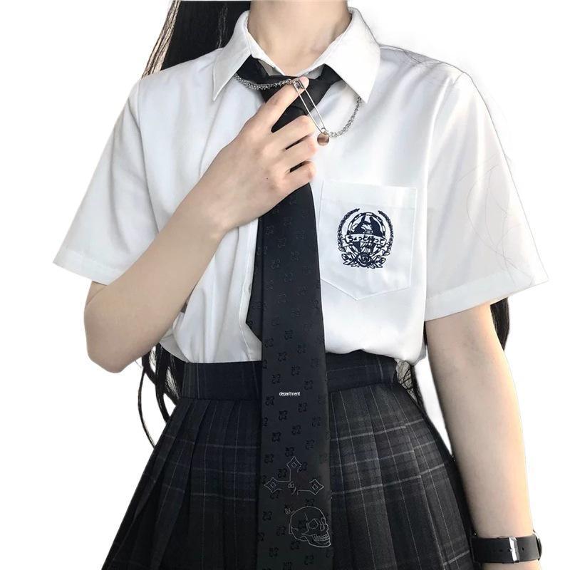 2024 Summer College Style Japanese Embroidery White Shirt for Girls – Short Sleeve JK Uniform
