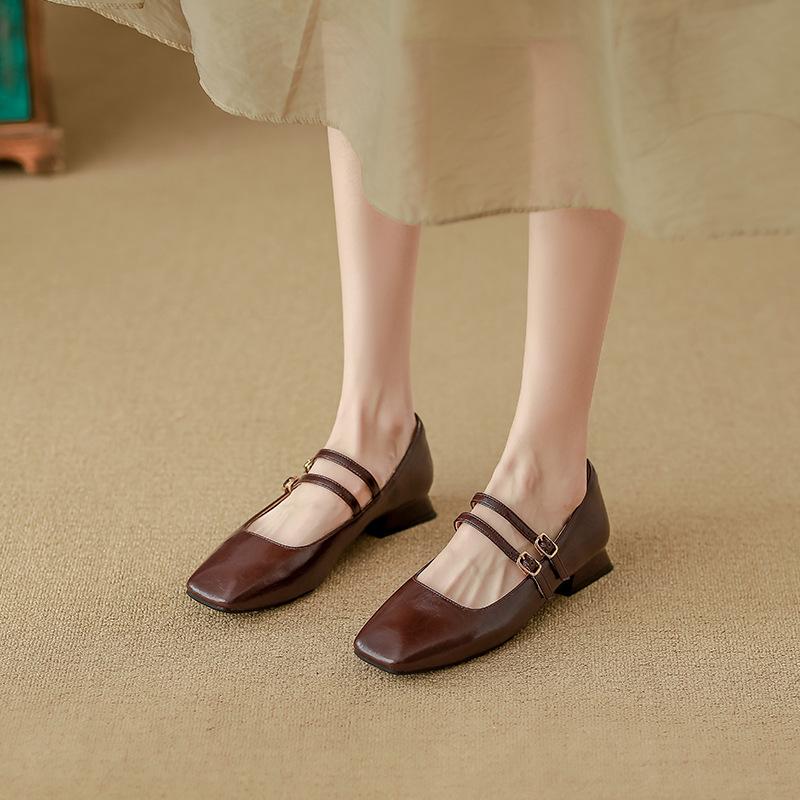 2025 single shoes women's fashion Chengdu style thick heel Mary Jane shoes women's double row with high heels soft sole is not tired