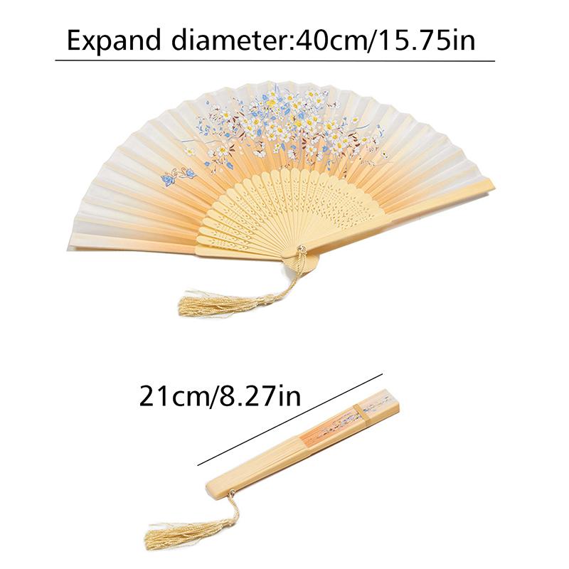 Chinese Style Bamboo Tassels Ink Wash Pattern Dance Party Show Silk Cloth Ornament Folding Fan Hanfu 9 Colors