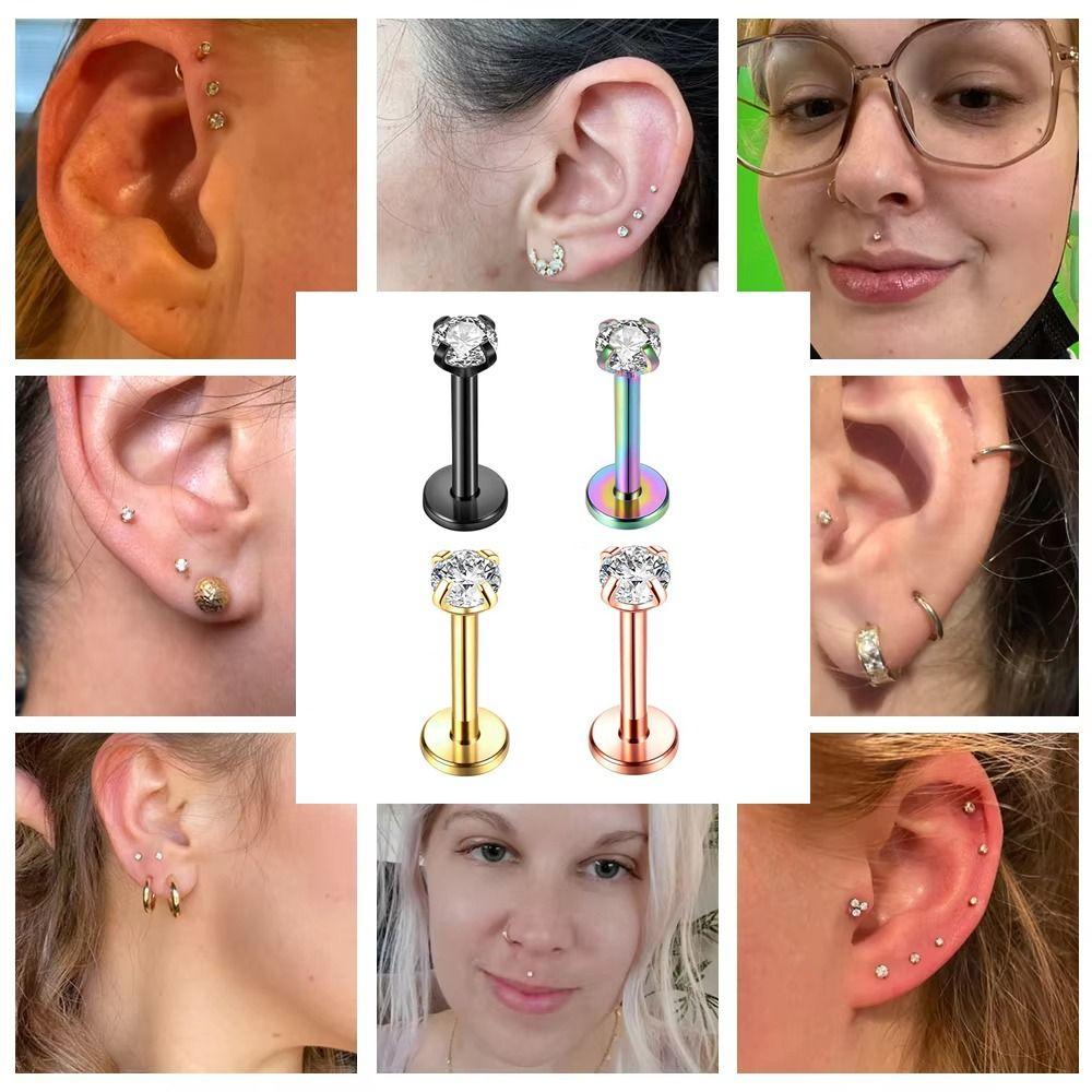 12Pcs Internally Threaded Stainless Steel Ear Studs Prevent Allergy Body Jewelry Helix Piercing