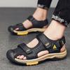 Men's Outdoor Top Layer Leather Large Size Beach Sandals Summer Casual Men's Vacation Beach Shoes Fashion Outdoor Non-Slip Beach Sandals