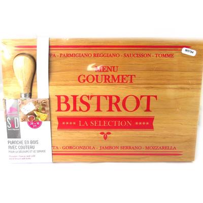 [M5784] - Kesme tahtası + 'Bistrot' bıçak bej kırmızı (18x28 cm)