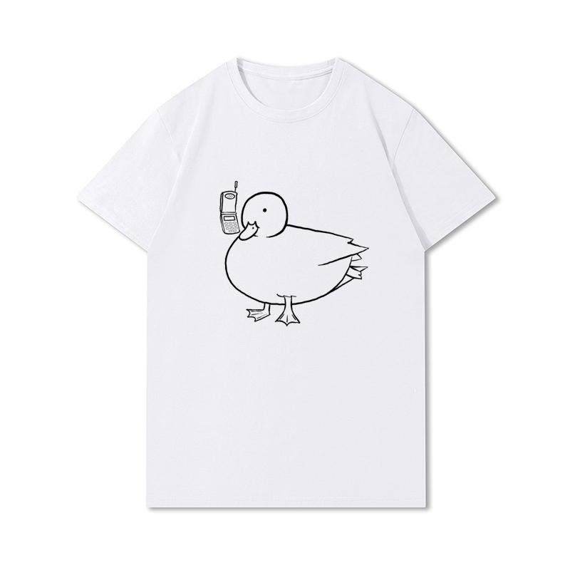 

Летние женские футболки с принтом утки, повседневные белые и черные топы с короткими рукавами, 100% хлопок, футболки большого размера с круглым вырезом S