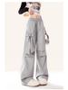 2024 Women's Gray Quick-Drying High-Waist Wide-Leg Cargo Pants