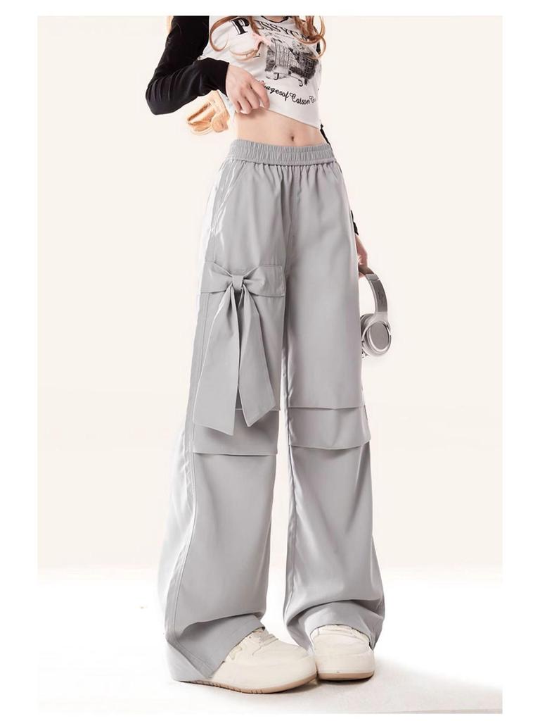 2024 Women's Gray Quick-Drying High-Waist Wide-Leg Cargo Pants