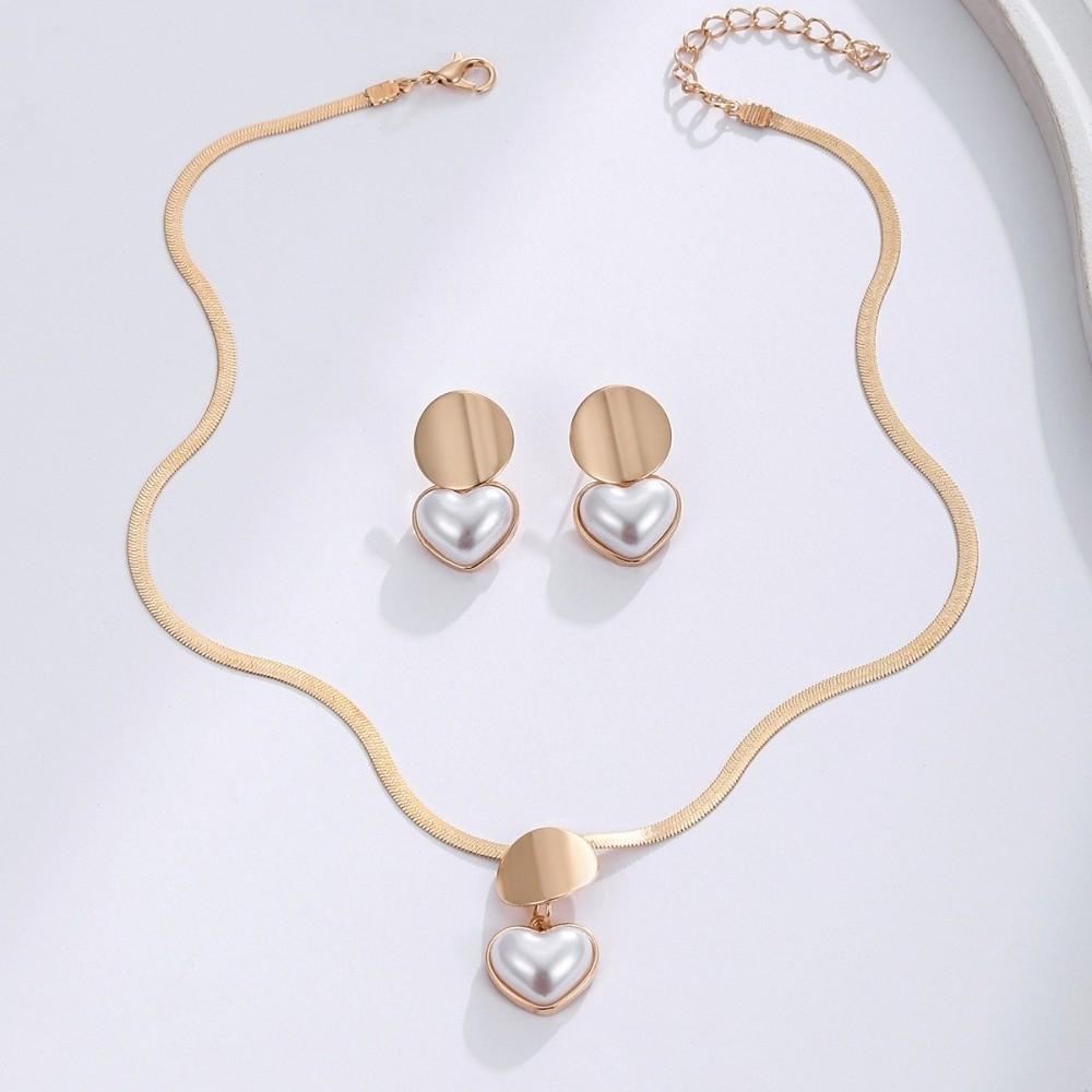 Elegant Imitation Pearl Earrings Circular Earrings Necklace Set New Heart Shaped Jewelry Set Daily