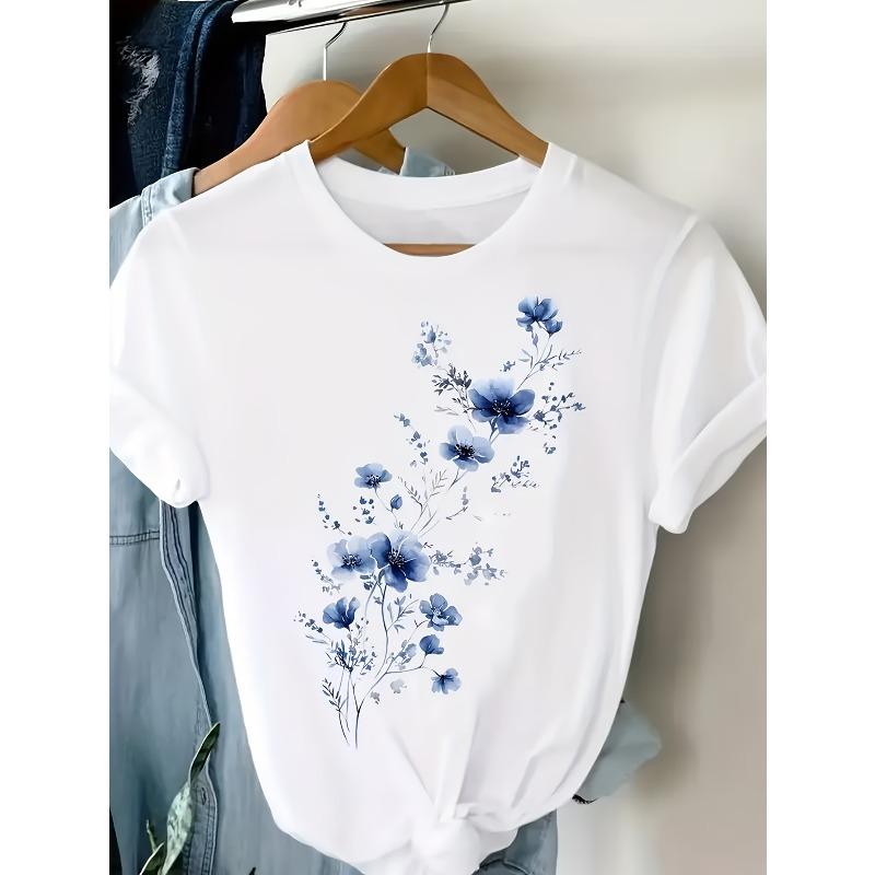 

European Size Women s Fashion Printed T-Shirt 4XL білий