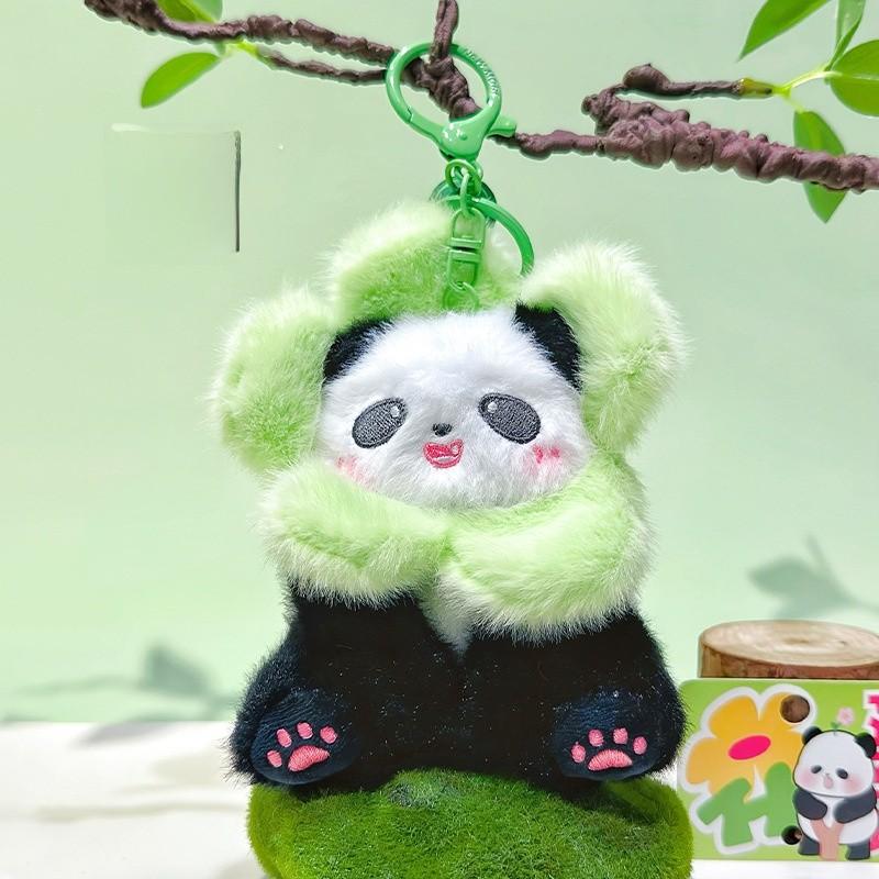 Panda Plush Animal Keyring Pendant With Flower Hat For Bag Decor And Key Chain