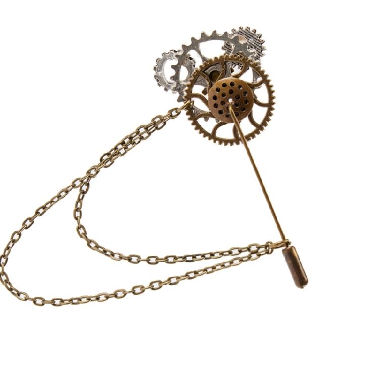 Steampunk Zahnrad Brosche Anstecknadel mit Metallkette Gothic Vintage Schmuck Abzeichen