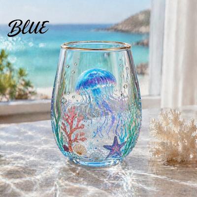 Functional Collectible Glass Cup Ocean-Themed Cup Jellyfish/Dolphins/Sea Turtles/Octopus Hand-Painted Thickened Drinking Elegant Beverage Container