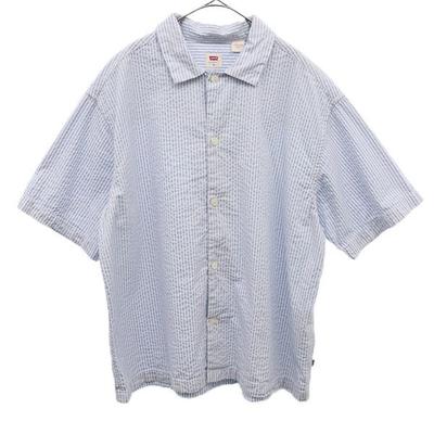 Shear Soccer Stripe Short Sleeve Shirt M Blue Seersucker Men's Used