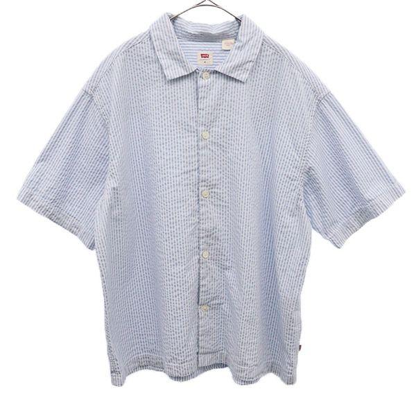 

Levi s Shear soccer stripe Short sleeve shirt M blue Seersucker Men s Used