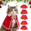 Pelerină Caldă de Crăciun pentru Animale de Companie cu Fundă, Pelerină Roșie pentru Câini și Pisici Mici și Medii, Ținută Festivă de Crăciun pentru Animale de Companie, Ornamente Albe Ondulate