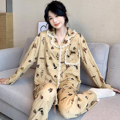 Pigiama da donna a maniche lunghe taglia grande, pigiama con cartoni animati, abbigliamento da casa da camera da letto da donna, pigiama da donna