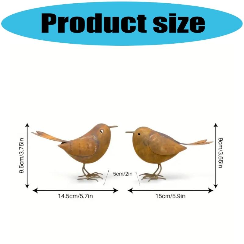 2Pcs Exquisite Decorative Ornament Metal Bird Decorative Ornament Figures Rusty Metal Bird Home Decoration