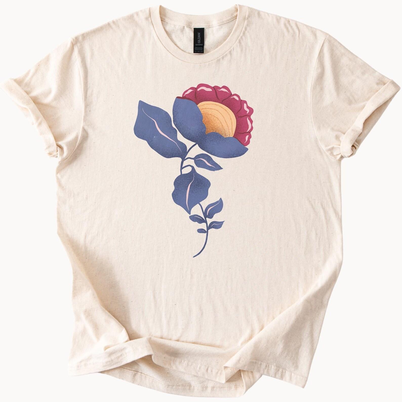 Floral Graphic T Shirt with Modern Abstract Flower Design Cream Soft Cotton Artistic Botanical Print Nature Inspired Tee Shirt 100