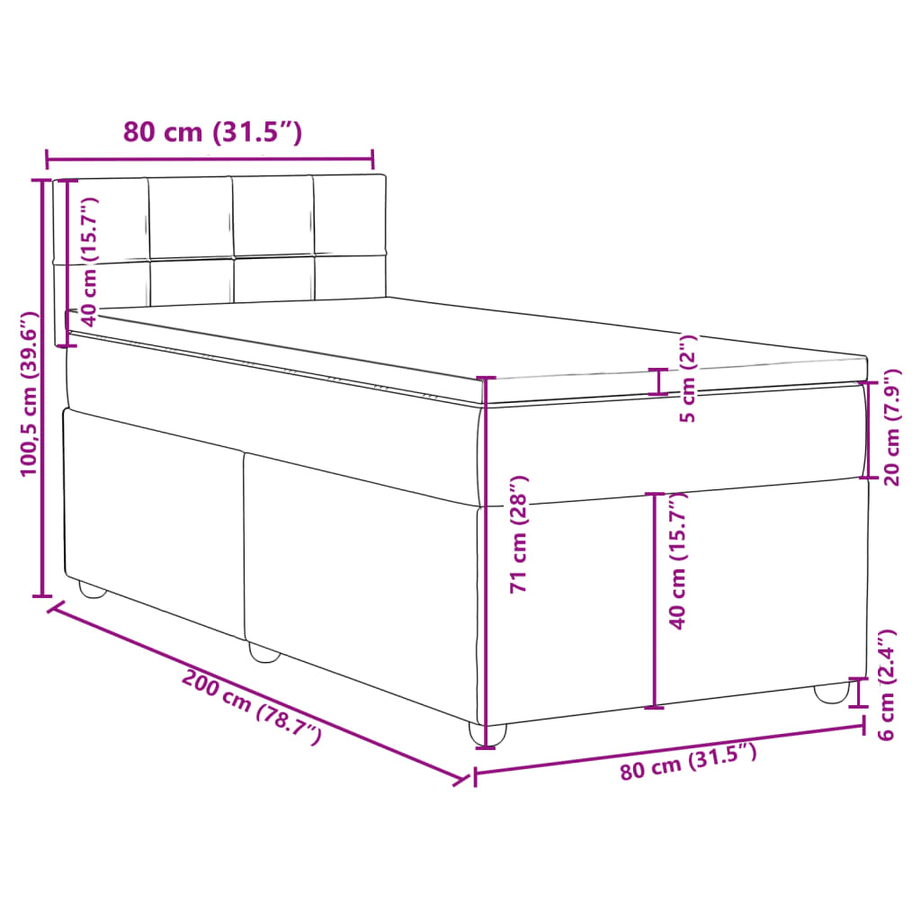Box Spring Bed with Mattress Black 80 X 200 Cm Fabric