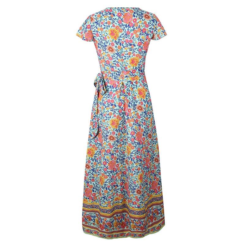 Women Wrap Summer Boho Floral Paisley Maxi Print Dress For Effortless Style