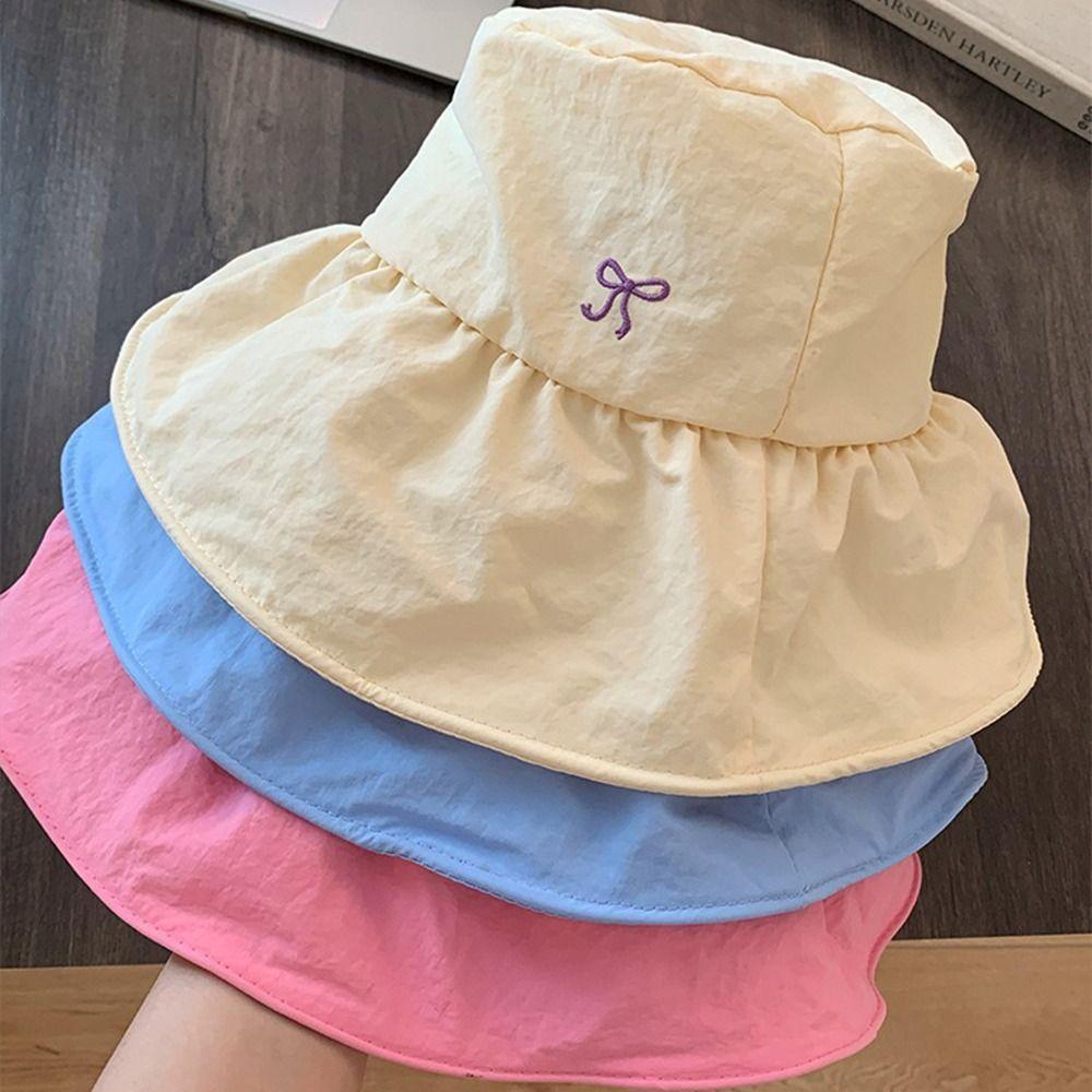 Quick Dry Fisherman Hat Korean Women's Sun Hat Casual Bow Bucket Hat  for Girls