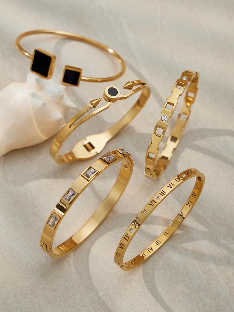 18K Gold-Plated Geometric Zirconia Stainless Steel Bracelet - Versatile, Elegant, Light Luxury Design