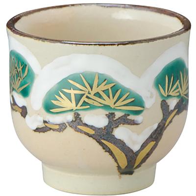 Kyoto-yaki Kiyomizu-yaki Sake Cup, Approximately 6cm, with a Floral Calendar and Pine Motif, Made In Japan, GWH413-01